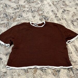 Abercrombie & Fitch Brown Crewneck Sweater with White Trim